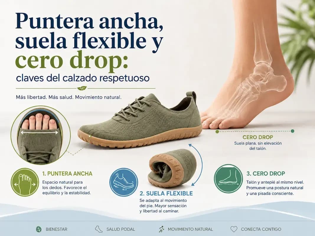 Puntera ancha, suela flexible y cero drop: claves del calzado respetuoso